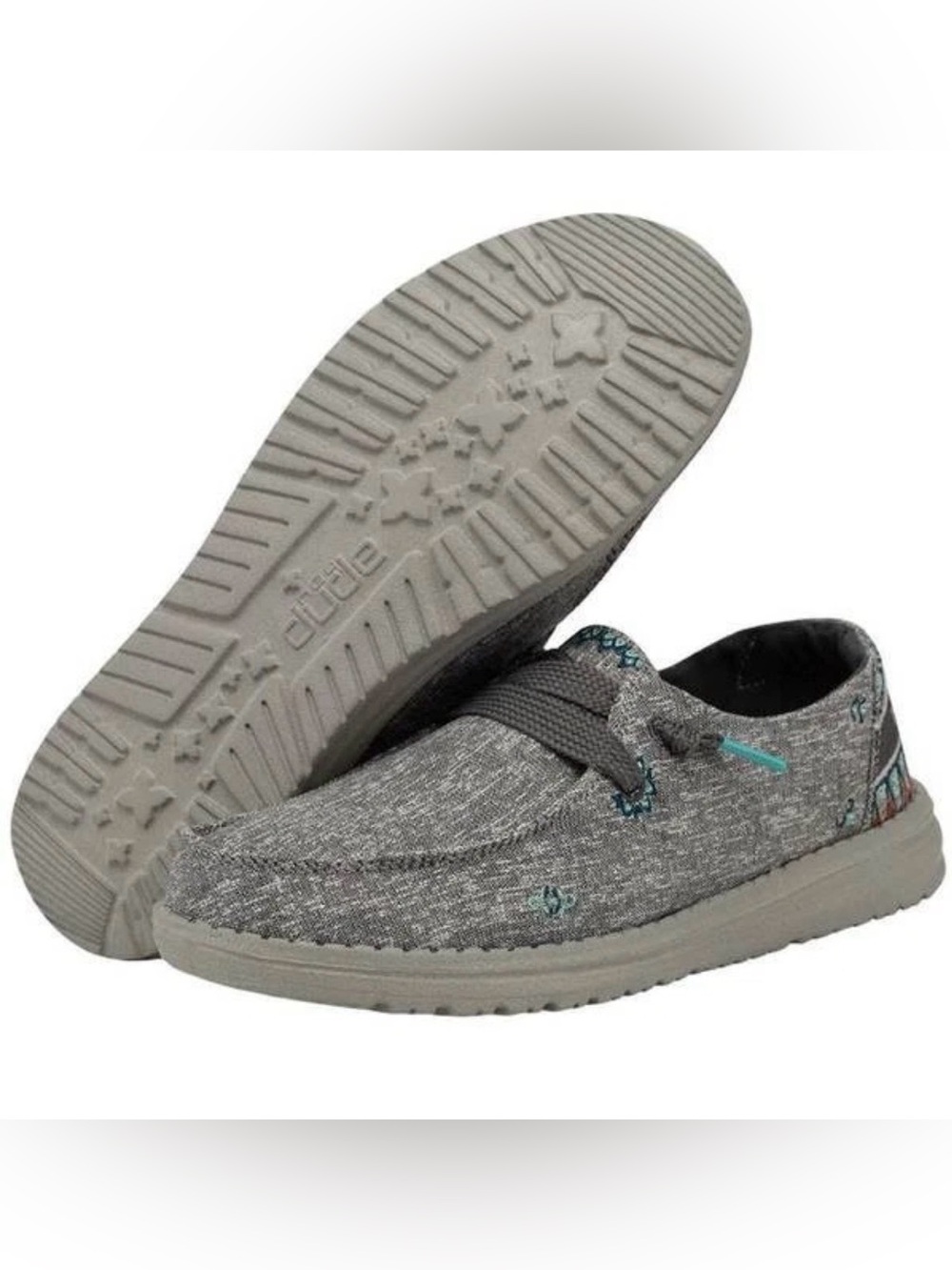 Hey Dude Wendy Flora Gray Slip-On Casual Shoes with Teal Accents Size 8